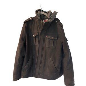Levis Mens Black Wool Blend Field Jacket With Hood